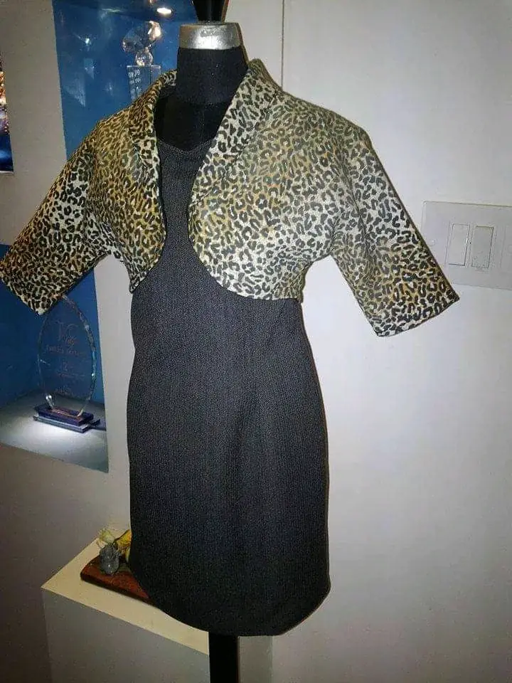 Tailored animal-print bolero and pencil dress ensemble